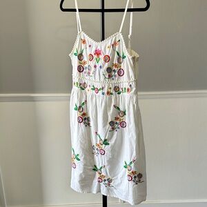 EARTHBOUND White Dress with Colorful Floral Embroidery